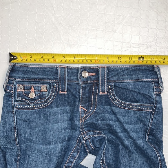 True Religion medium wash rose stitch straight jeans with crystal back pockets - Picture 8 of 16